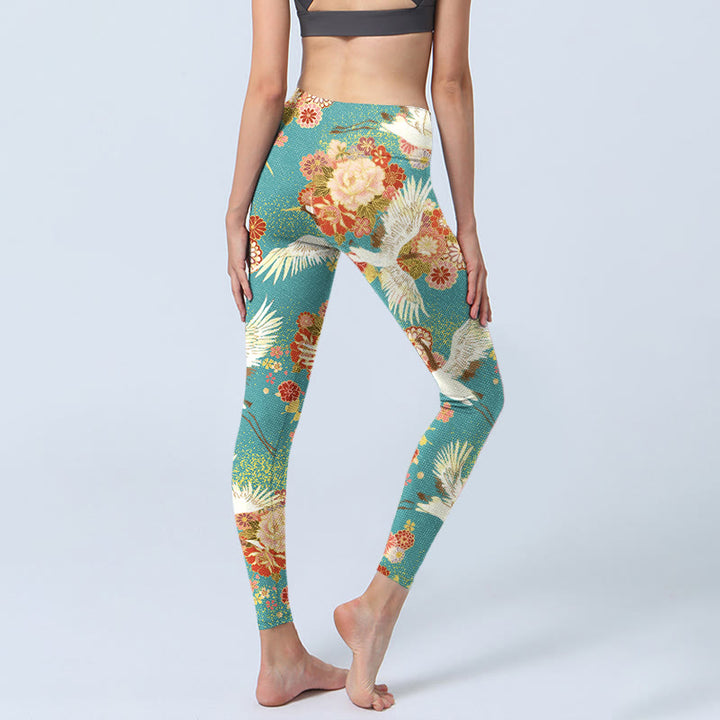Leggings da palestra con stampa a farfalla, motivo a gru coronate rosse, Buddha Stones , pantaloni da yoga da donna - image 4