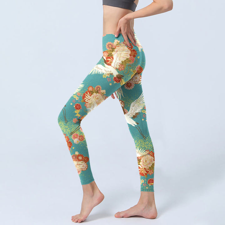 Leggings da palestra con stampa a farfalla, motivo a gru coronate rosse, Buddha Stones , pantaloni da yoga da donna - image 3