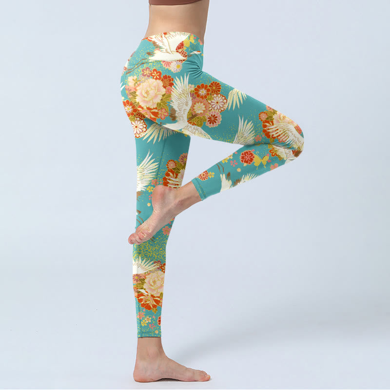 Leggings da palestra con stampa a farfalla, motivo a gru coronate rosse, Buddha Stones , pantaloni da yoga da donna - image 3