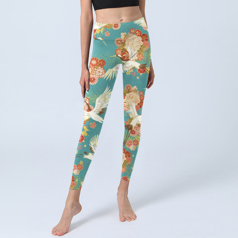 Leggings da palestra con stampa a farfalla, motivo a gru coronate rosse, Buddha Stones , pantaloni da yoga da donna - image 6
