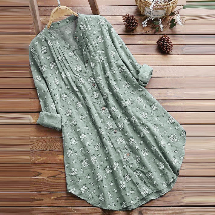 Camicia da donna a maniche lunghe con bottoni e stampa floreale Buddha Stones. - Verde Mare Chiaro - US8-10, UK/AU12-14, EU40-42 (2XL) - image 1