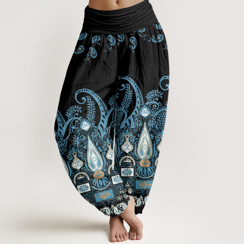 Pantaloni harem da donna con elastico in vita e motivo floreale Paisley Buddha Stones - Nero - US22, UK/AU26, EU54 (6XL) - image 1