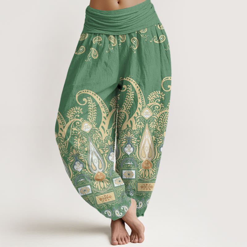 Pantaloni harem da donna con elastico in vita e motivo floreale Paisley Buddha Stones - Verdemare medio - US22, UK/AU26, EU54 (6XL) - image 5