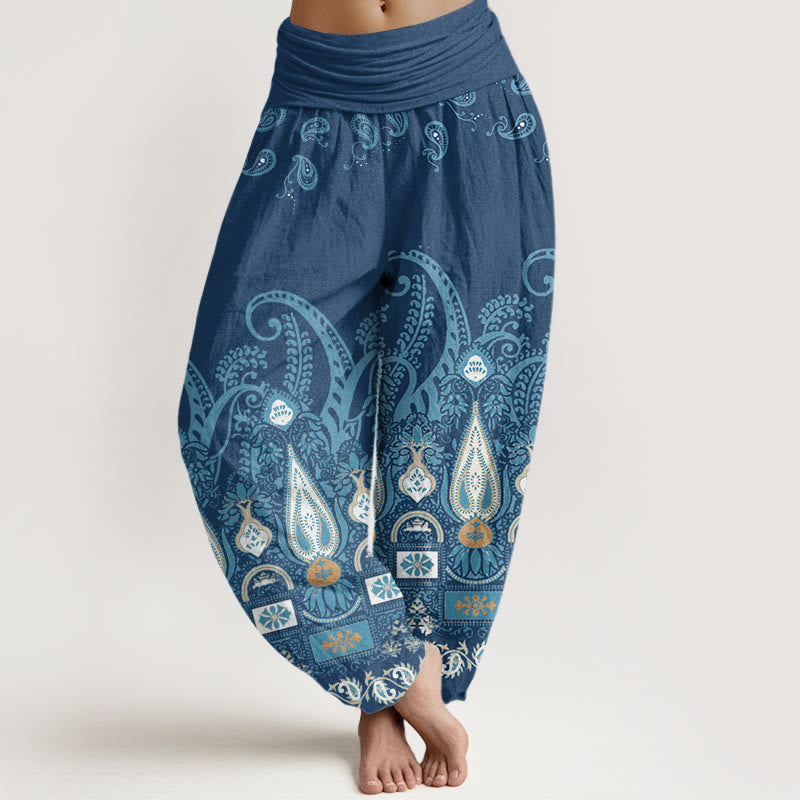 Pantaloni harem da donna con elastico in vita e motivo floreale Paisley Buddha Stones - Blu scuro - US22, UK/AU26, EU54 (6XL) - image 8