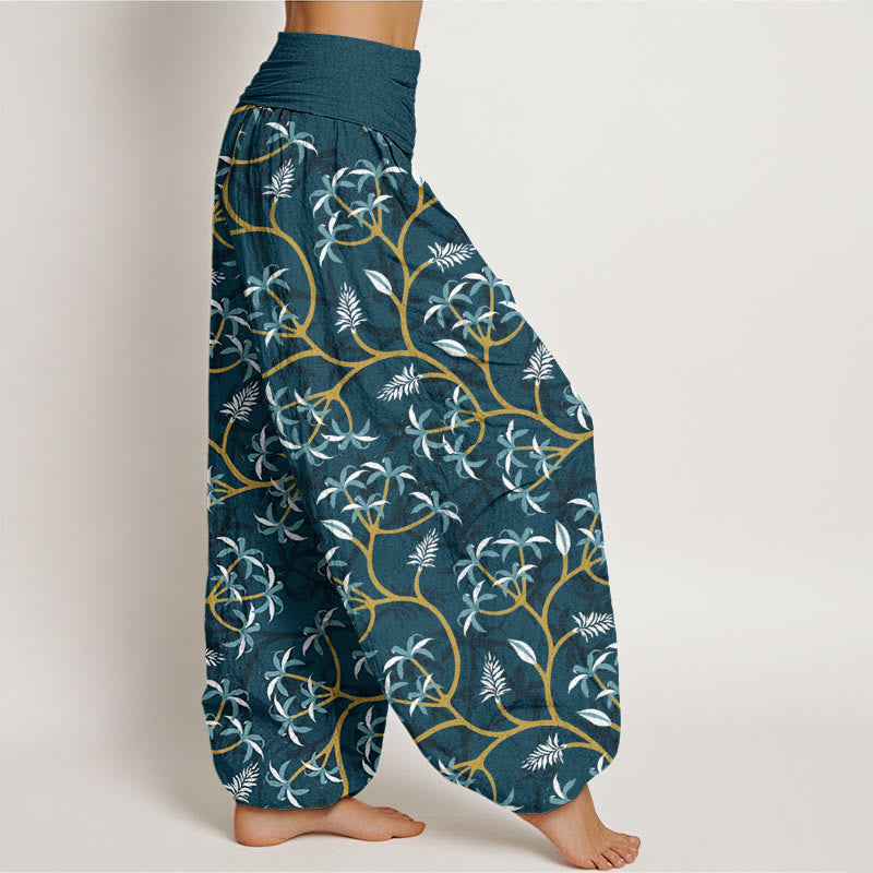 Pantaloni harem da donna con elastico in vita, motivo a fiori, rami dorati e Buddha Stones - image 3