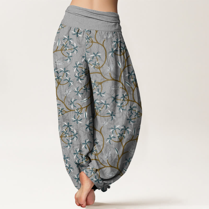 Pantaloni harem da donna con elastico in vita, motivo a fiori, rami dorati e Buddha Stones - image 6