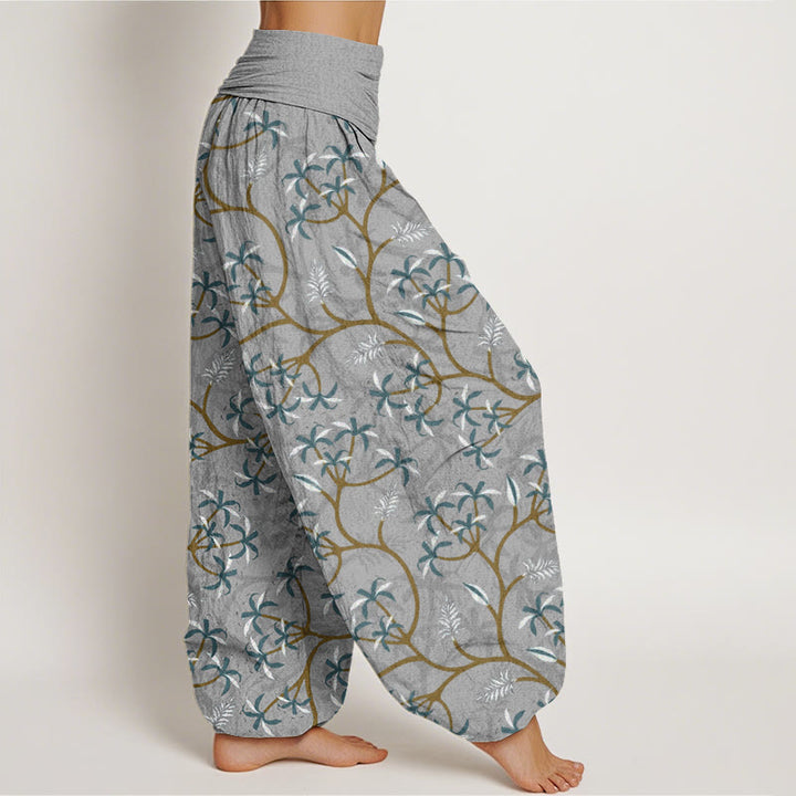 Pantaloni harem da donna con elastico in vita, motivo a fiori, rami dorati e Buddha Stones - image 7
