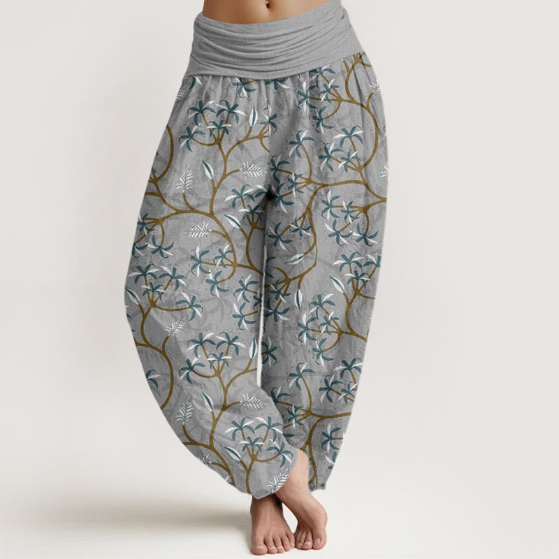 Pantaloni harem da donna con elastico in vita, motivo a fiori, rami dorati e Buddha Stones - Argento - US22, UK/AU26, EU54 (6XL) - image 5