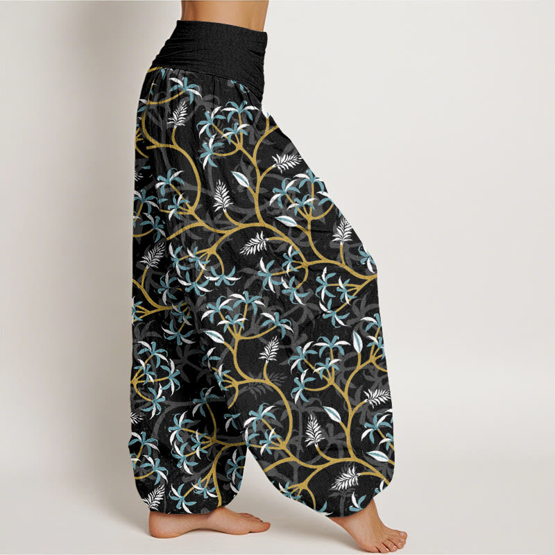 Pantaloni harem da donna con elastico in vita, motivo a fiori, rami dorati e Buddha Stones - image 10