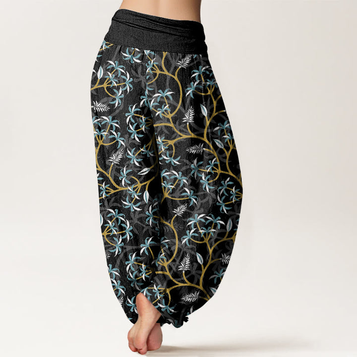 Pantaloni harem da donna con elastico in vita, motivo a fiori, rami dorati e Buddha Stones - image 9