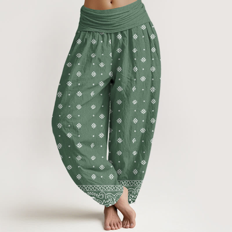 Pantaloni harem da donna con elastico in vita e motivo geometrico Paisley con Buddha Stones - Verdemare medio - US22, UK/AU26, EU54 (6XL) - image 1
