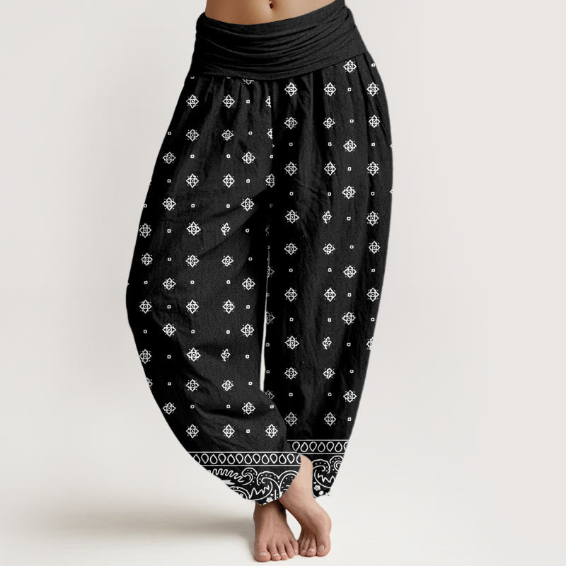 Pantaloni harem da donna con elastico in vita e motivo geometrico Paisley con Buddha Stones - Nero - US22, UK/AU26, EU54 (6XL) - image 8