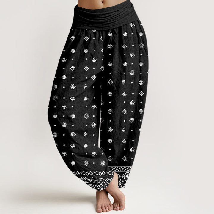 Pantaloni harem da donna con elastico in vita e motivo geometrico Paisley con Buddha Stones - Nero - US22, UK/AU26, EU54 (6XL) - image 8