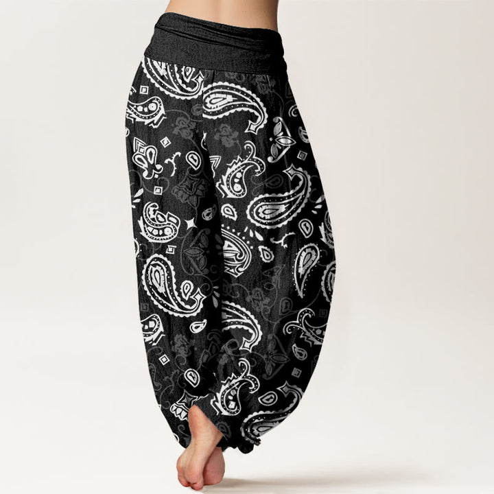 Pantaloni harem da donna con elastico in vita e motivo paisley bianco casual Buddha Stones - image 2