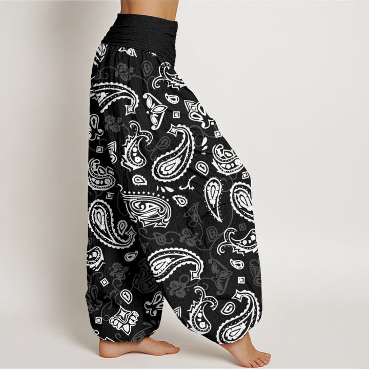 Pantaloni harem da donna con elastico in vita e motivo paisley bianco casual Buddha Stones - image 3
