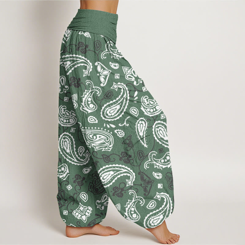 Pantaloni harem da donna con elastico in vita e motivo paisley bianco casual Buddha Stones - image 7