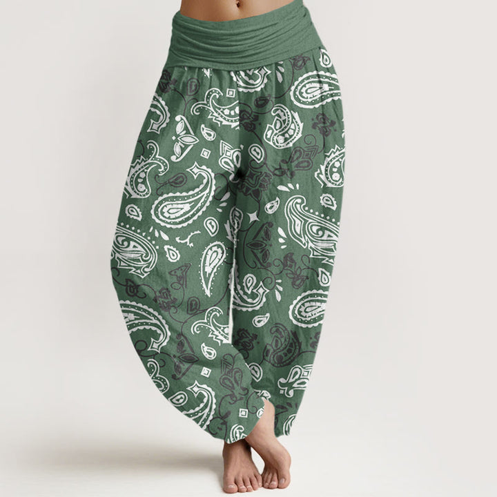 Pantaloni harem da donna con elastico in vita e motivo paisley bianco casual Buddha Stones - Verdemare medio - US22, UK/AU26, EU54 (6XL) - image 5
