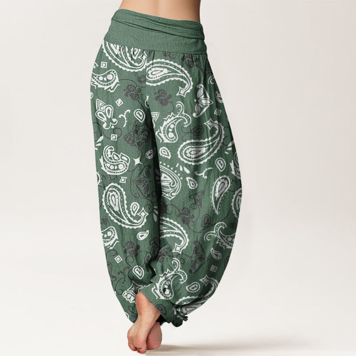 Pantaloni harem da donna con elastico in vita e motivo paisley bianco casual Buddha Stones - image 6