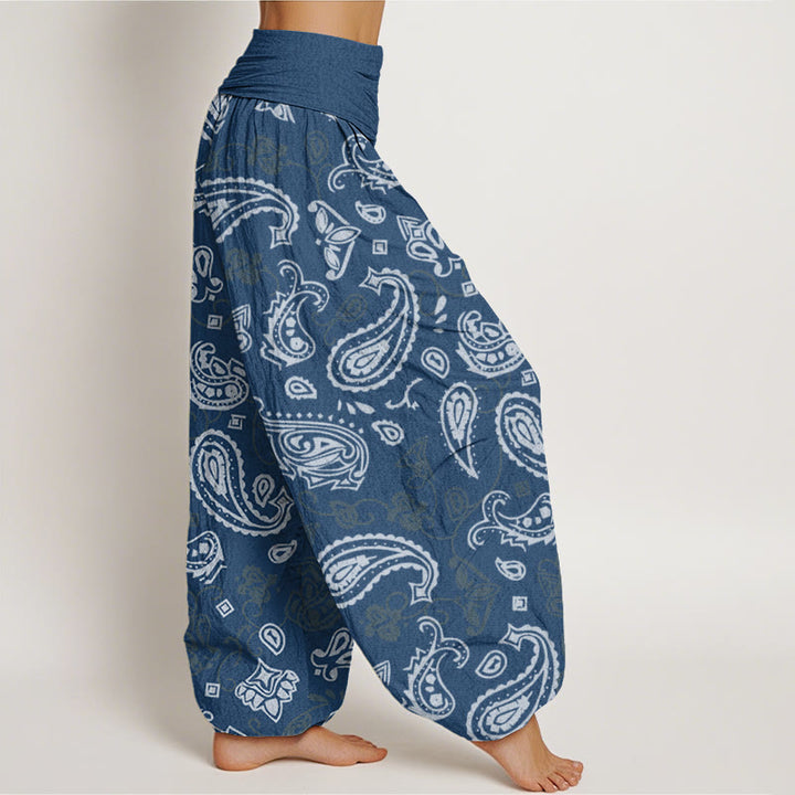 Pantaloni harem da donna con elastico in vita e motivo paisley bianco casual Buddha Stones - image 10