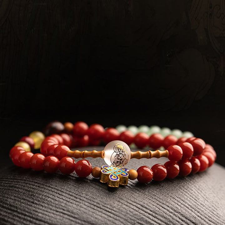 Buddha Stones Zodiaco cinese Buddha natale Agata rossa Piccola foglia Sandalo rosso Cinabro Amuleto Benedizione Bracciale a doppio giro