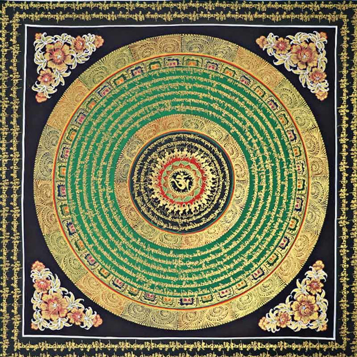 Buddha Stones , pittura tibetana Thangka, Om Mani Padme Hum, scrittura, decorazione fatta a mano (stile casuale)