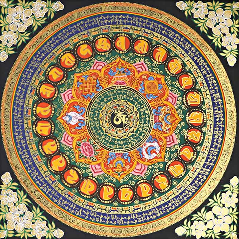 Buddha Stones , pittura tibetana Thangka, Om Mani Padme Hum, scrittura, decorazione fatta a mano (stile casuale)