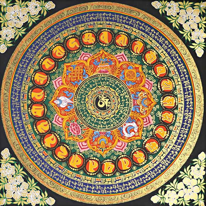 Buddha Stones , pittura tibetana Thangka, Om Mani Padme Hum, scrittura, decorazione fatta a mano (stile casuale)