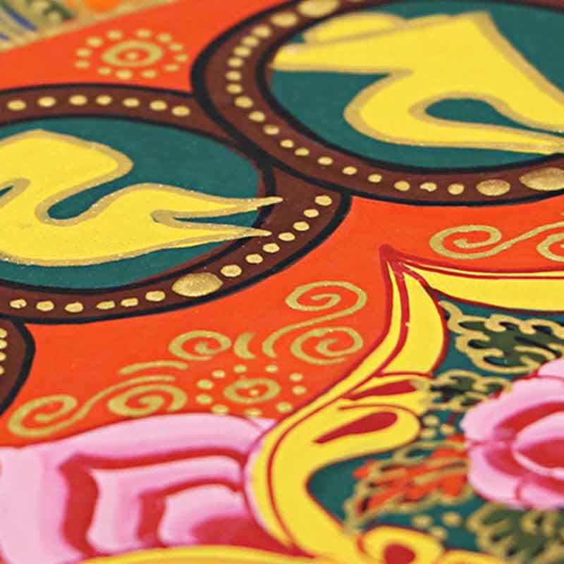 Buddha Stones , pittura tibetana Thangka, Om Mani Padme Hum, scrittura, decorazione fatta a mano (stile casuale)