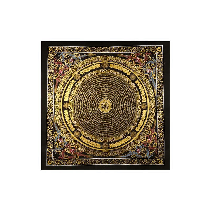 Buddha Stones, pittura tibetana Thangka, Om Mani Padme Hum, drago, fenice, scrittura, decorazione fatta a mano (stile casuale)