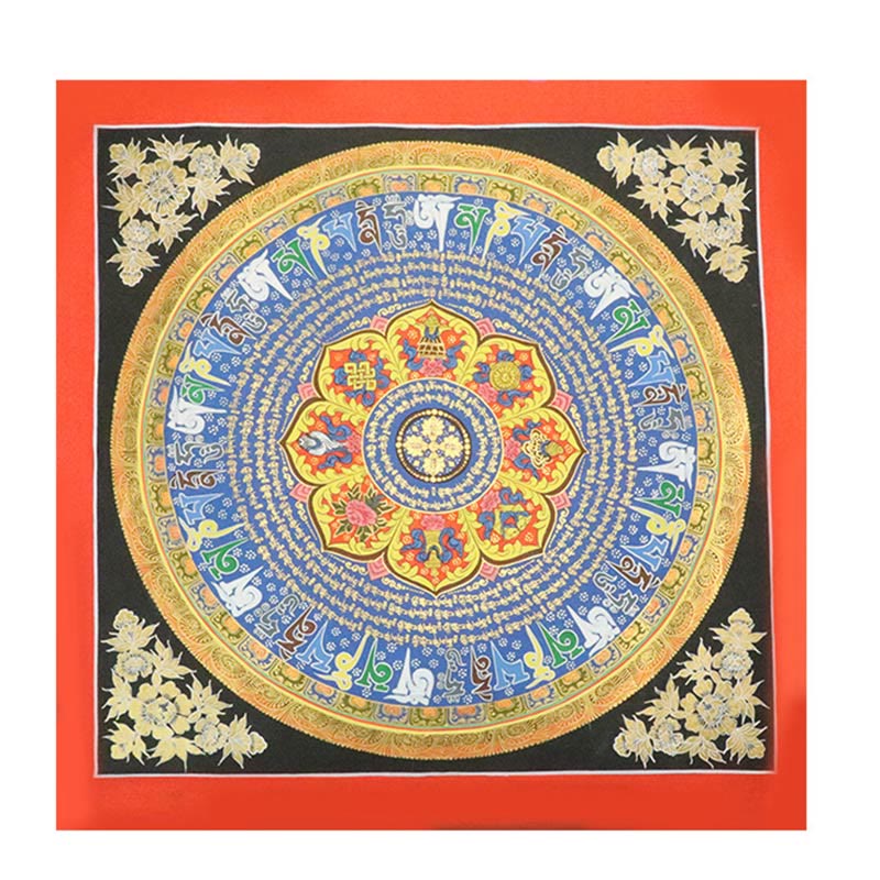 Buddha Stones, pittura tibetana Thangka, Om Mani Padme Hum, drago, fenice, scrittura, decorazione fatta a mano (stile casuale)