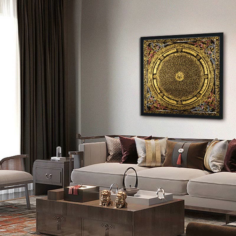 Buddha Stones, pittura tibetana Thangka, Om Mani Padme Hum, drago, fenice, scrittura, decorazione fatta a mano (stile casuale)