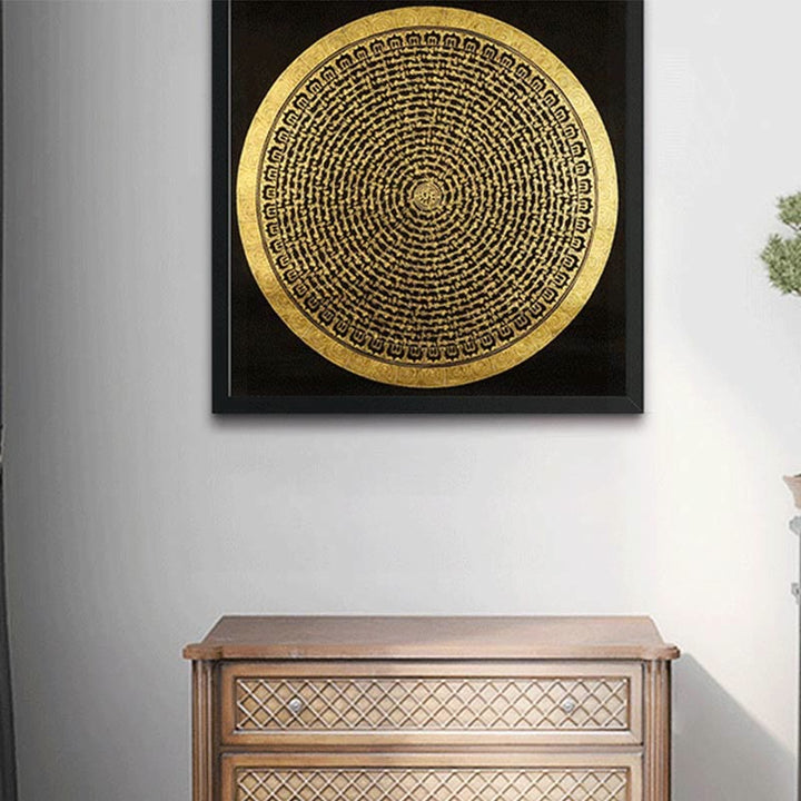 Buddha Stones, pittura tibetana Thangka, Om Mani Padme Hum, drago, fenice, scrittura, decorazione fatta a mano (stile casuale)