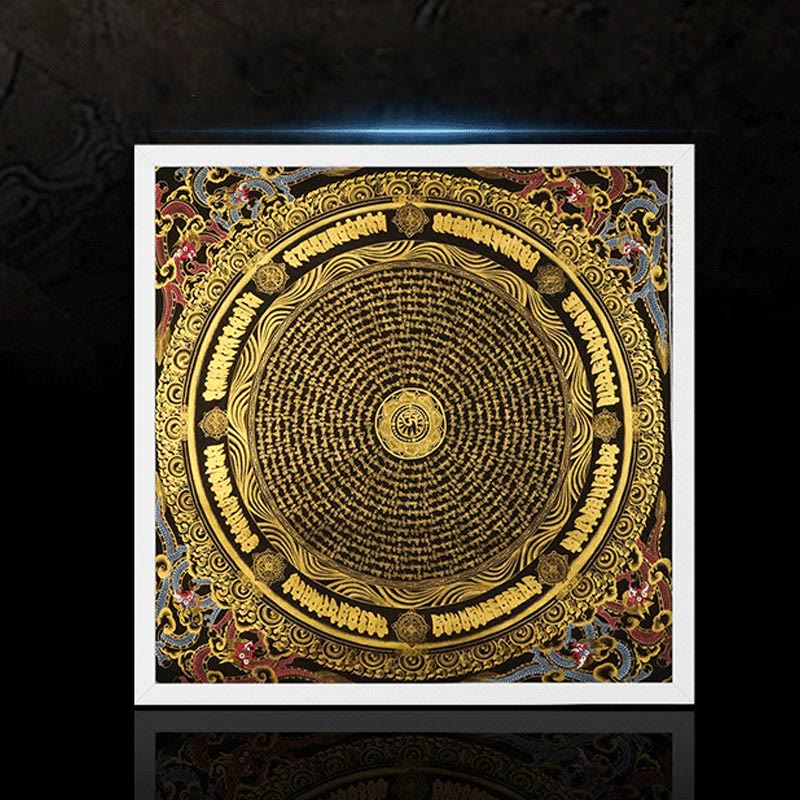 Buddha Stones, pittura tibetana Thangka, Om Mani Padme Hum, drago, fenice, scrittura, decorazione fatta a mano (stile casuale)
