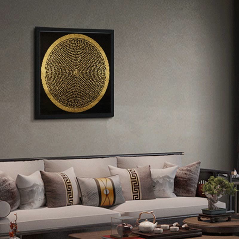 Buddha Stones, pittura tibetana Thangka, Om Mani Padme Hum, drago, fenice, scrittura, decorazione fatta a mano (stile casuale)