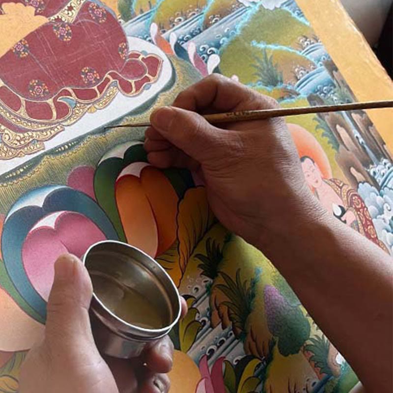 Buddha Stones, pittura tibetana Thangka, Om Mani Padme Hum, drago, fenice, scrittura, decorazione fatta a mano (stile casuale)