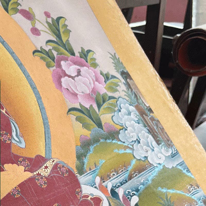 Buddha Stones, pittura tibetana Thangka, Om Mani Padme Hum, drago, fenice, scrittura, decorazione fatta a mano (stile casuale)