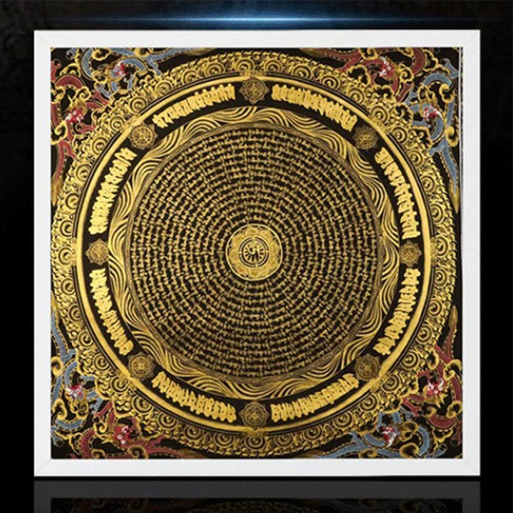 Buddha Stones, pittura tibetana Thangka, Om Mani Padme Hum, drago, fenice, scrittura, decorazione fatta a mano (stile casuale)