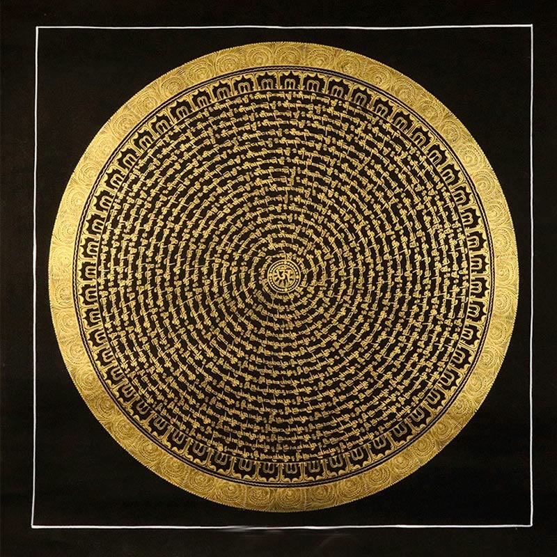 Buddha Stones, pittura tibetana Thangka, Om Mani Padme Hum, drago, fenice, scrittura, decorazione fatta a mano (stile casuale)