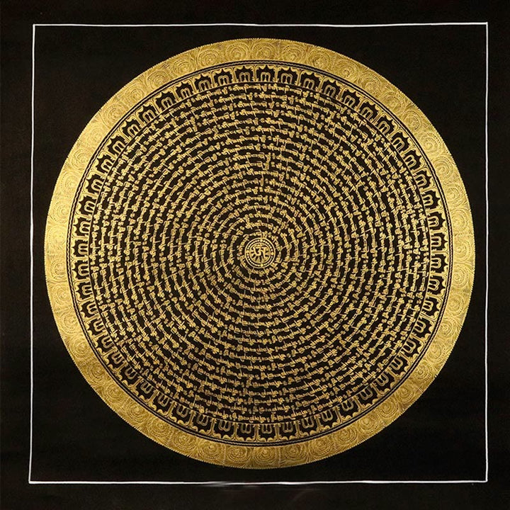 Buddha Stones, pittura tibetana Thangka, Om Mani Padme Hum, drago, fenice, scrittura, decorazione fatta a mano (stile casuale)