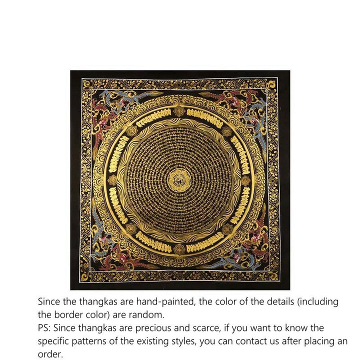 Buddha Stones, pittura tibetana Thangka, Om Mani Padme Hum, drago, fenice, scrittura, decorazione fatta a mano (stile casuale)