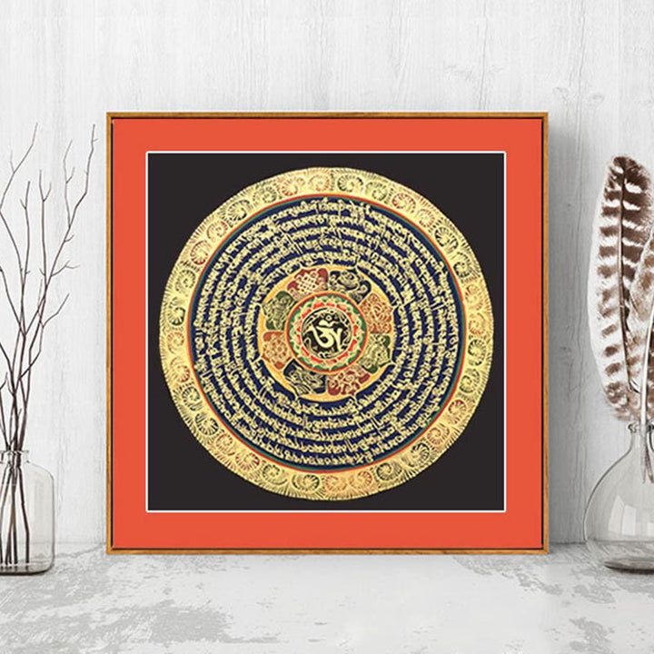 Buddha Stones, pittura tibetana Thangka, sei parole vere, scrittura, decorazione fatta a mano, scatola cieca (stile casuale)