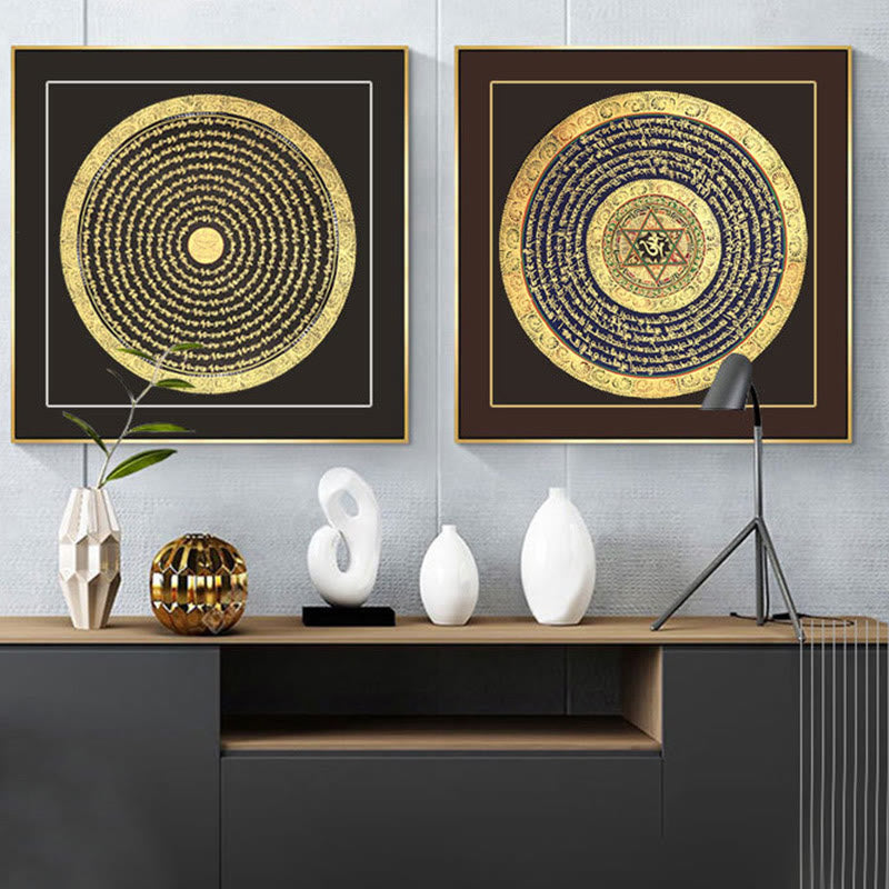 Buddha Stones, pittura tibetana Thangka, sei parole vere, scrittura, decorazione fatta a mano, scatola cieca (stile casuale)