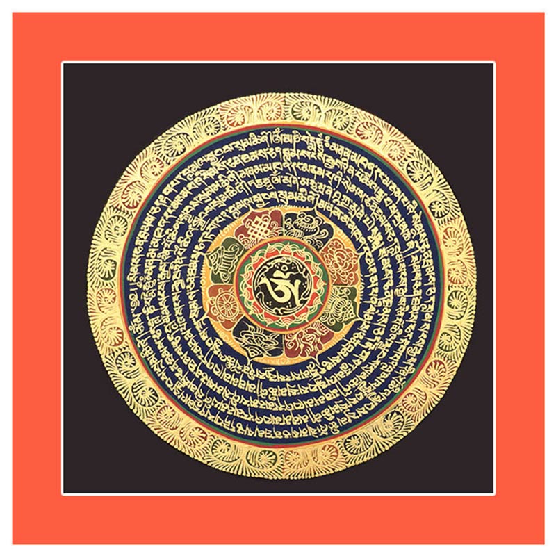 Buddha Stones, pittura tibetana Thangka, sei parole vere, scrittura, decorazione fatta a mano, scatola cieca (stile casuale)