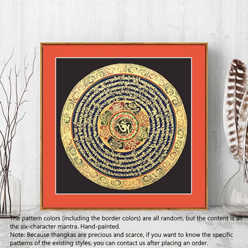 Buddha Stones, pittura tibetana Thangka, sei parole vere, scrittura, decorazione fatta a mano, scatola cieca (stile casuale)