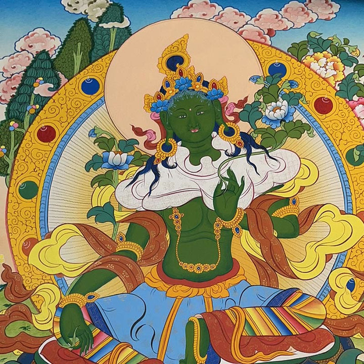 Buddha Stones, pittura tibetana Thangka, Dio giallo della ricchezza, Tara verde, Avalokitesvara, decorazione fatta a mano, scatola cieca (stile casuale)