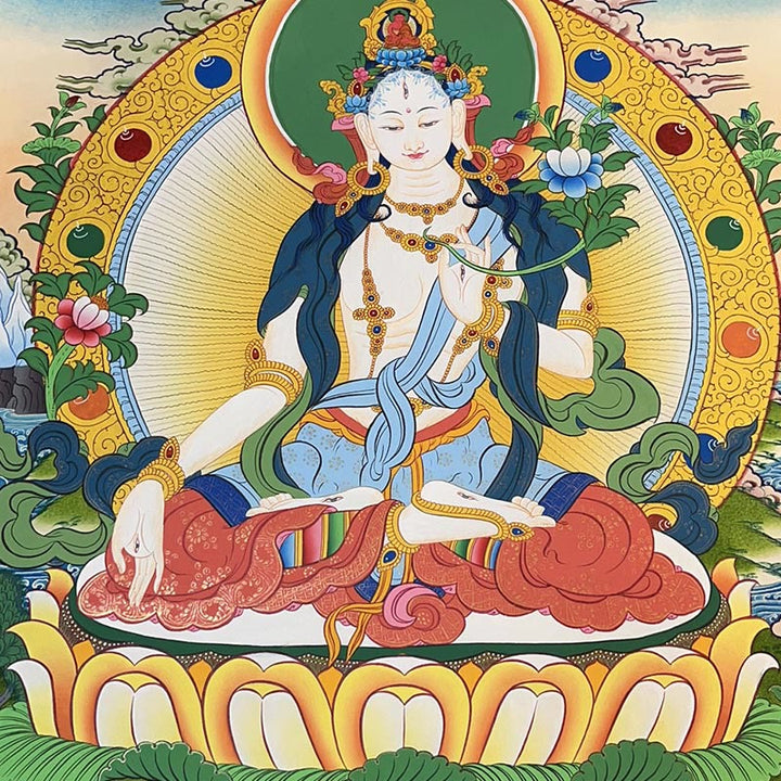 Buddha Stones, pittura tibetana Thangka, Dio giallo della ricchezza, Tara verde, Avalokitesvara, decorazione fatta a mano, scatola cieca (stile casuale)