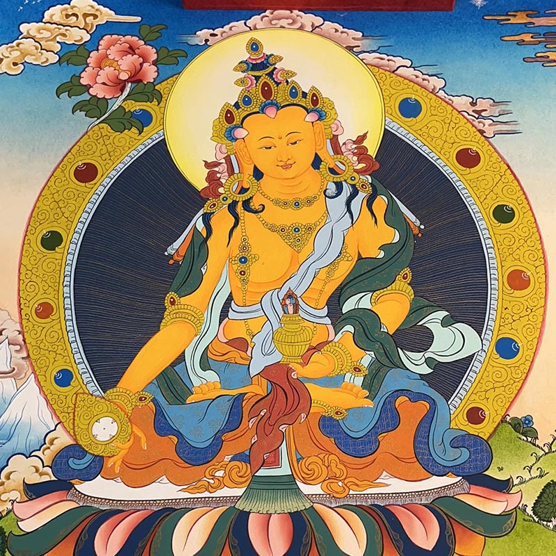 Buddha Stones, pittura tibetana Thangka, Dio giallo della ricchezza, Tara verde, Avalokitesvara, decorazione fatta a mano, scatola cieca (stile casuale)
