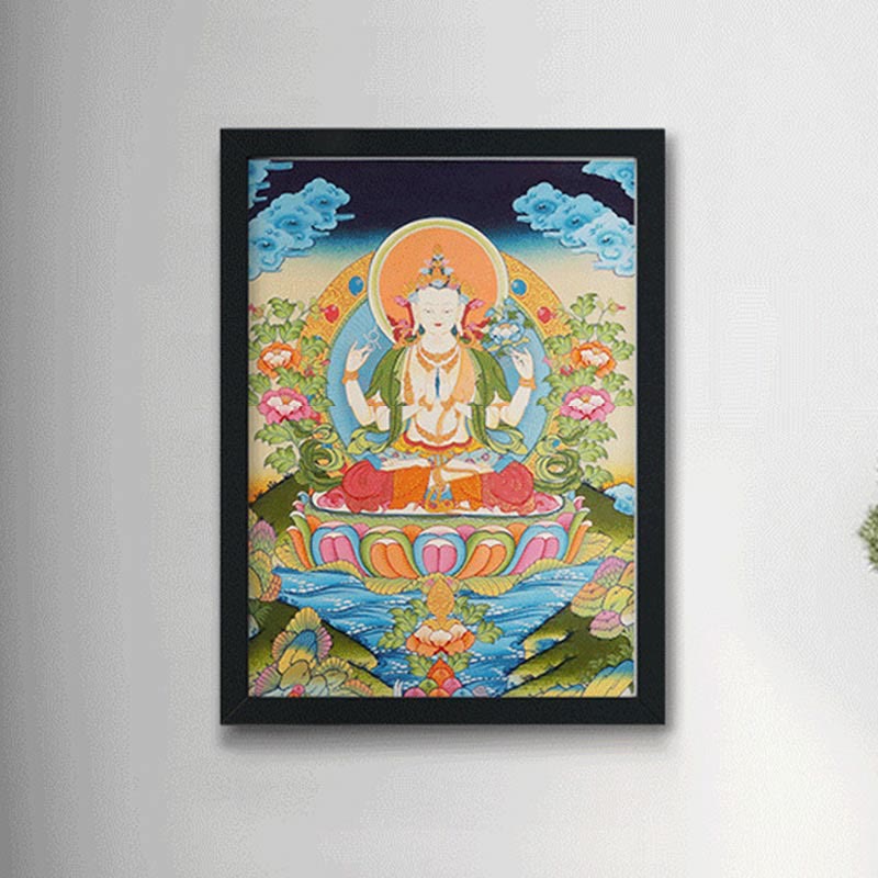 Buddha Stones, pittura tibetana Thangka, Dio giallo della ricchezza, Tara verde, Avalokitesvara, decorazione fatta a mano, scatola cieca (stile casuale)