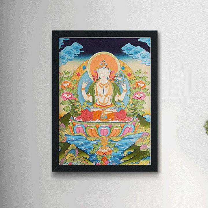 Buddha Stones, pittura tibetana Thangka, Dio giallo della ricchezza, Tara verde, Avalokitesvara, decorazione fatta a mano, scatola cieca (stile casuale)
