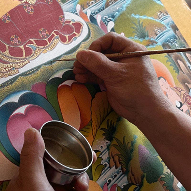 Buddha Stones, pittura tibetana Thangka, Dio giallo della ricchezza, Tara verde, Avalokitesvara, decorazione fatta a mano, scatola cieca (stile casuale)